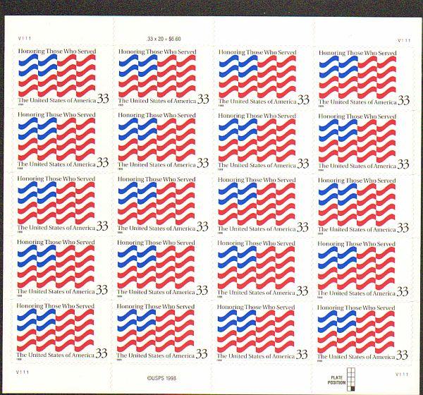 US #3331 Mint Sheet Stylized US Flag 