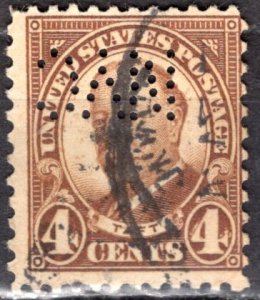 USA; 1930: Sc. # 685: Used Perf. 11 x 10 1/2  Single Stamp w/Perfins