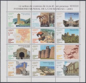 SPAIN Sc # 3130a-l CPL MNH SHEETS of 12 DIFF  WORLD HERITAGE SITES in SPAIN