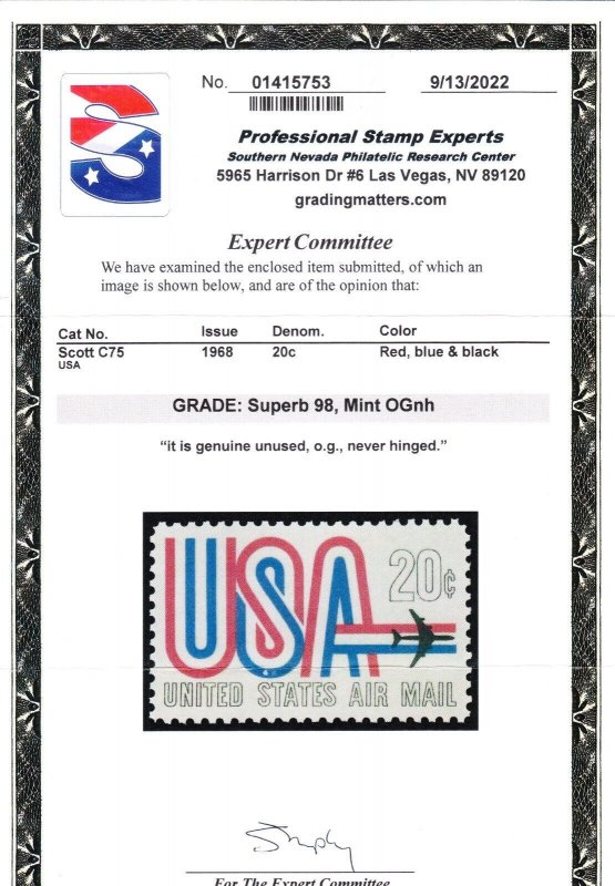 MOstamps - US #C75 Mint OG NH Grade 98 with PSE cert - Lot # MO-3786 SMQ $60 