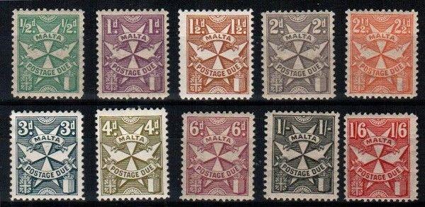 Malta Scott J11-20 Mint hinged (J13,J16 small thins) - Catalog Value $58.30