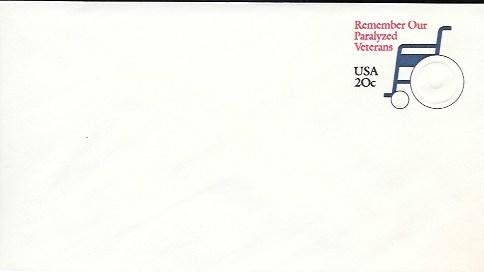 US Postal Stationary.  USA - Remember our Paralyzed Veterans. Wheelchair. 1983.