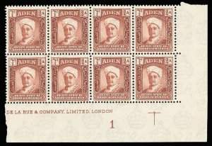 Aden - Qu'aiti  1942 ¾a brown IMPRINT PLATE 1 BLOCK of eight MNH. SG 2.