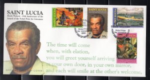 St. Lucia 2002 Set of 4 Derek Walcott FDC, Scott 1160-1163, value = $8.00