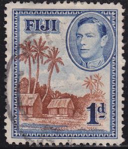 Fiji 118 USED 1938 Fijian Village, Palm Trees, Houses