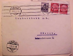 GERMANY 1938 MIXED AUSTRIA 8 SE WIEN CENSORED TO ZURICH