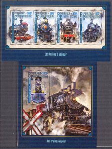Central African Republic 2016 Steam Trains Locomotives Sheet + S/S MNH