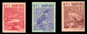 Albania #592-594 Cat$25, 1961 Birds, set of three, 7.50 with natural inclusion