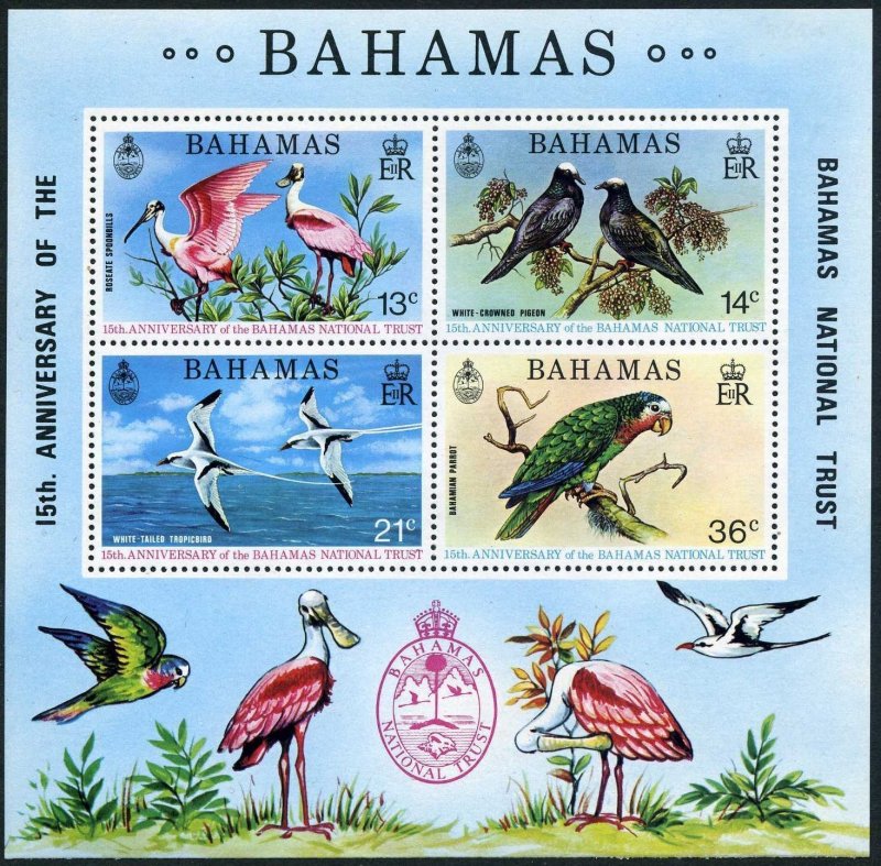Bahamas 362-365, 365a, MNH. Mi 370-373, Bl.11. Protected Birds 1974. Spoonbills,