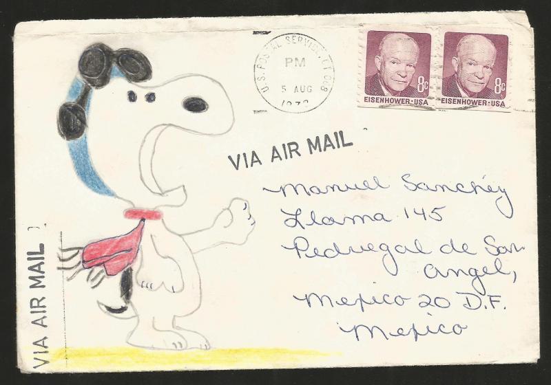 J)1972 BRITAIN, SNOOPY DOG AND EISENHOWER, AIRMAIL CIRCULATED COVER, MULTIPLE ST