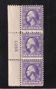 1918 Sc 530 3c purple MHR plate number strip (plate block CV $32) (B1