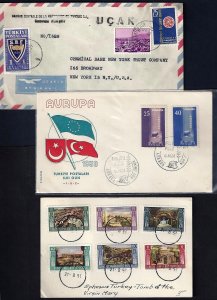 TURKEY 1950's THREE COVERS 1 FDC 1 BANK COVER & EPHESUS CANCELS ON TOMB OF THE