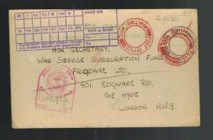 1944 England Field Post Office Royal Navy Censored Postcard Cover to London