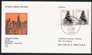 GERMANY 1982 Lufthansa first flight postcard to NEW YORK USA...............A6377