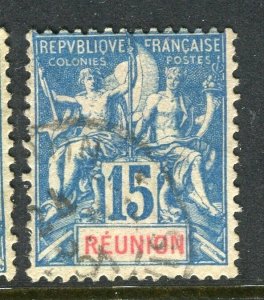 FRENCH COLONIES; REUNION 1890s classic Tablet type issue used 15c. value