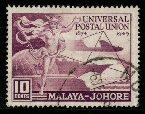 MALAYA JOHORE SG148 1949 10c UPU FINE USED