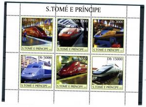 Sao Tome & Principe 2003 TRAINS & LOCOMOTIVES Sheet (6) Perforated Mint (NH)