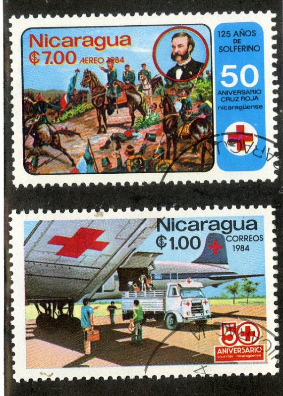 NICARAGUA 1382-1383 USED SCV $0.70 BIN $0.35 RED CROSS