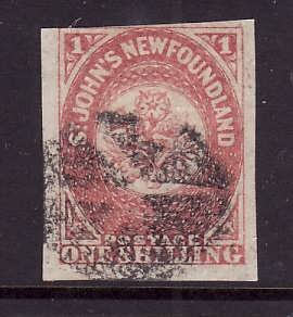 Newfoundland-Sc#23-1 shilling rose,imperf- Used - Nwf7-