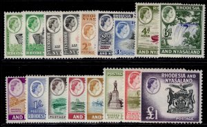 RHODESIA & NYASALAND QEII SG18-31, 1959-62 set + ALL SHADES, NH MINT. Cat £143.