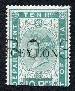 Ceylon Telegraph SGT7 10r India opt Ceylon with Colombo cancel Cat 35