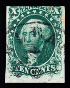 US 13 10c Washington Used Type I with Huge Bottom Margin SCV $925