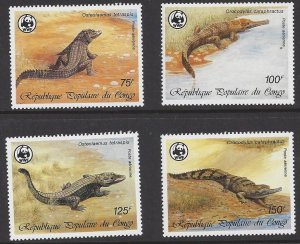 Congo People's Rep. #C367-70 MNH set, WWF, crocodiles, issued 1987