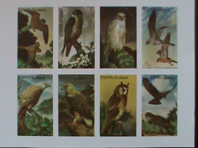 ​STAFFA SCOTLAND STAMP:RARE BIRDS IMPERF- MNH - MINI SHEET NO GUM AS ISSUED