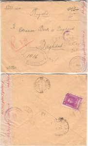 Iran WW2 Yezd Registered Cover to Iraq 1945 Censor. 3R rate. Ottoman Bank