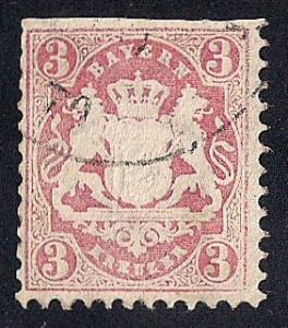 Bavaria #24A 3kr Coat of Arms Stamp used F-VF