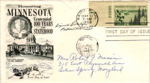 #1106 Minnesota Statehood – AUTOGRAPHED BY POSTMASTER – Fleetwood Cachet