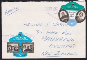 TONGA 1970 Royal visit self adhesives on cover with special cancel.........A7184