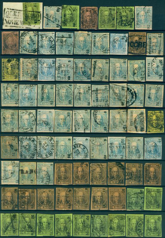 MEXICO 1856-68 CLASSICS Hidalgo /Eagle /Maxi. large lot -districts/var. Sc#1//70