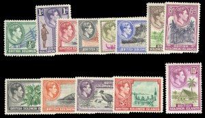 Solomon Islands #67-79 Cat$100, 1939-51 George VI, complete set, never hinged