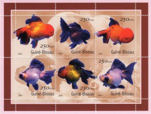 Guinea-Bissau 2001 Mi#1516/1521 GOLDFISHES MARINE LIFE Sheetlet (6) MNH