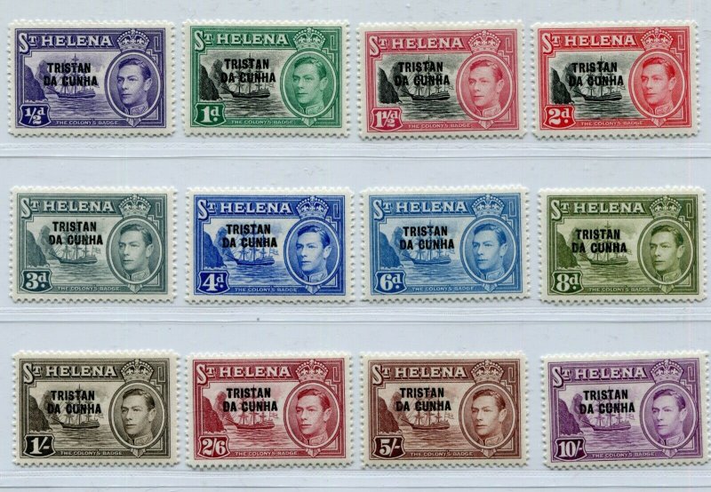 KGVI TRISTAN DA CUNHA 1952 OVERPRINT SET ON St HELENA SG & SCOTT 1-12 PERFECT MH