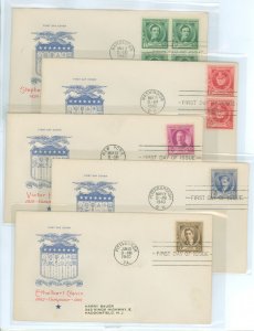 US 879-883 (1940) composers(set of five)(part of the famous American series) on five addressed(lables) first day covers with mat