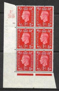 1937 1d Red Dark colours F39 30 No Dot perf 5(E/I) block 6 UNMOUNTED MINT/MNH