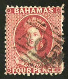 Bahamas #13 Cat$75, 1863 4p rose, used