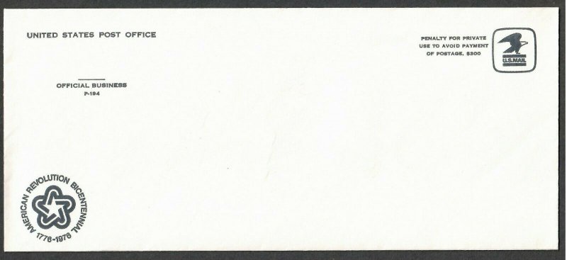 Unused US PO Official Business P-194 Env. w/ Bicentennial Cachet - I Combine S/H