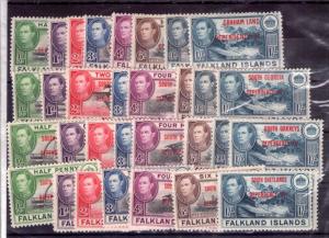 FALKLAND ISLANDS 1938, 4  SETS overprints lightly hinged.