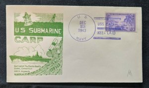 1943 USS Carp Keel Laid US Navy Submarine Naval Cover Electric Boat Company