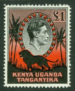 SG 150a KUT 1938. £1 black & red, perf 14. Fine unmounted mint CAT £42