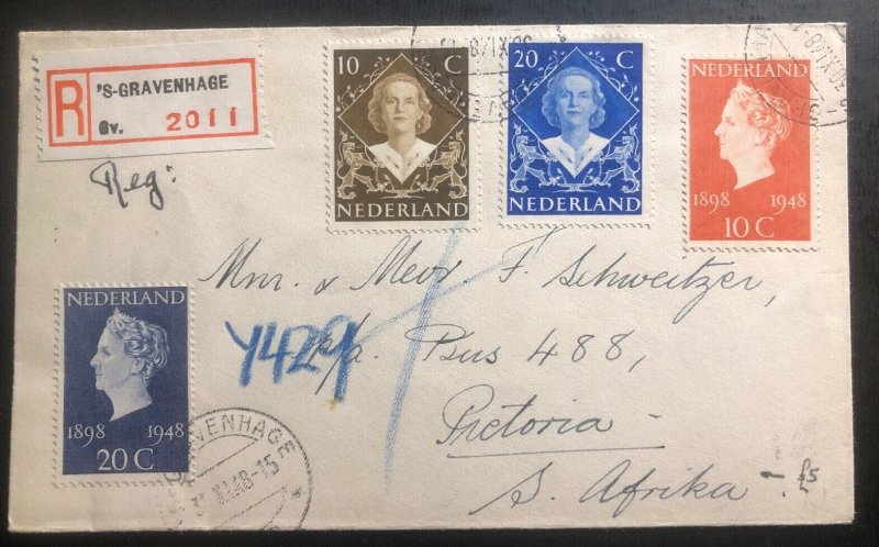 1948 The Hague Netherlands Registered Cover To Pretoria South Africa