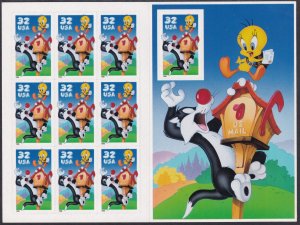 Sc# 3204 U.S 32¢ Sylvester & Tweety 1998 complete booklet sheet MNH CV $6.75