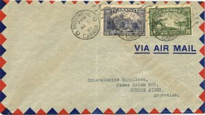 1937 to ARGENTINA 70 cent rate 1/2 ounce airmail clean cover Canada