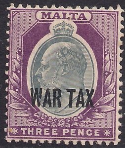 Malta 1917 - 18 KGV 3d Grey & Purple War Tax Ovpt MM SG 93 ( D1265 )