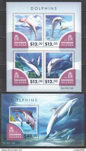 2015 Solomon Islands Dolphins Marine Life Fauna #3322-26 1+1 ** Ls461