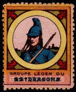 1914 WW One France Delandre Poster Stamp 22nd Dragons Calvary MNH