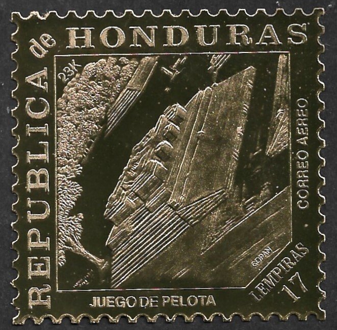 HONDURAS 1981 17L GOLD FOIL Maya Ball Court Issue MNG